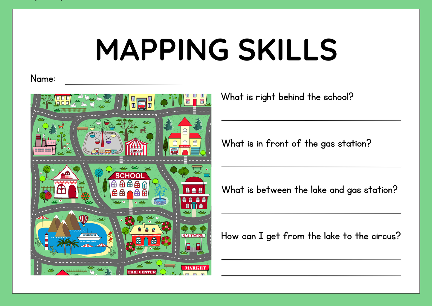 Mapping Skills Street Map Geography Worksheet