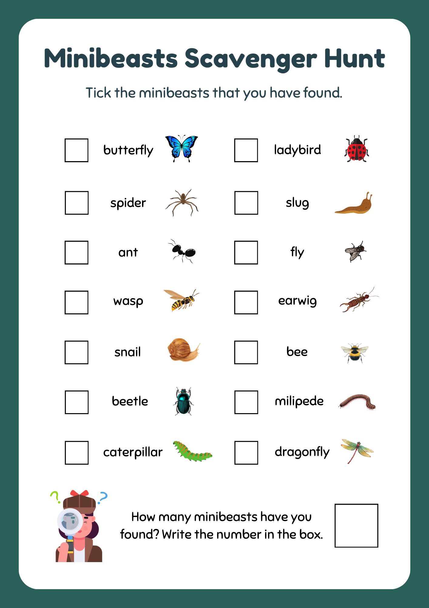 Minibeasts Scavenger Hunt Science Worksheet