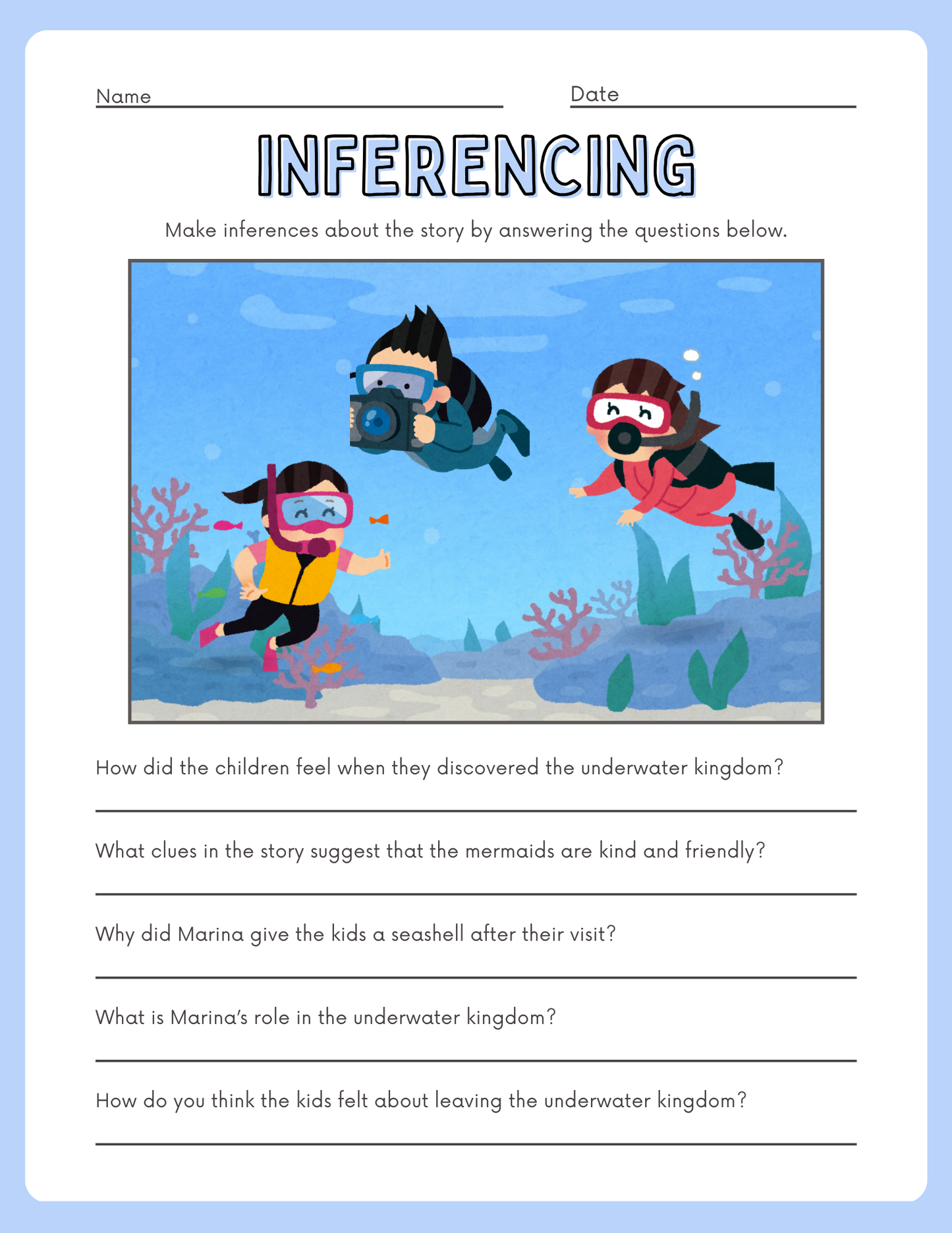 Mermaid and Marine Life Reading Comprehension Workbook for Speech Therapy