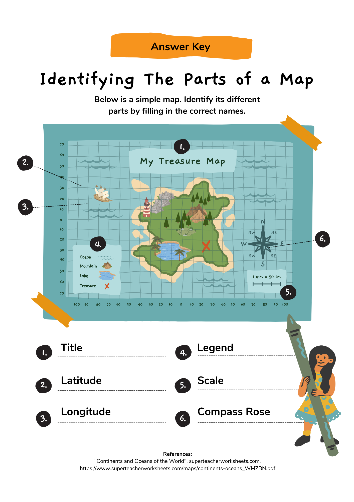 Blue Hand Drawn World map Worksheet