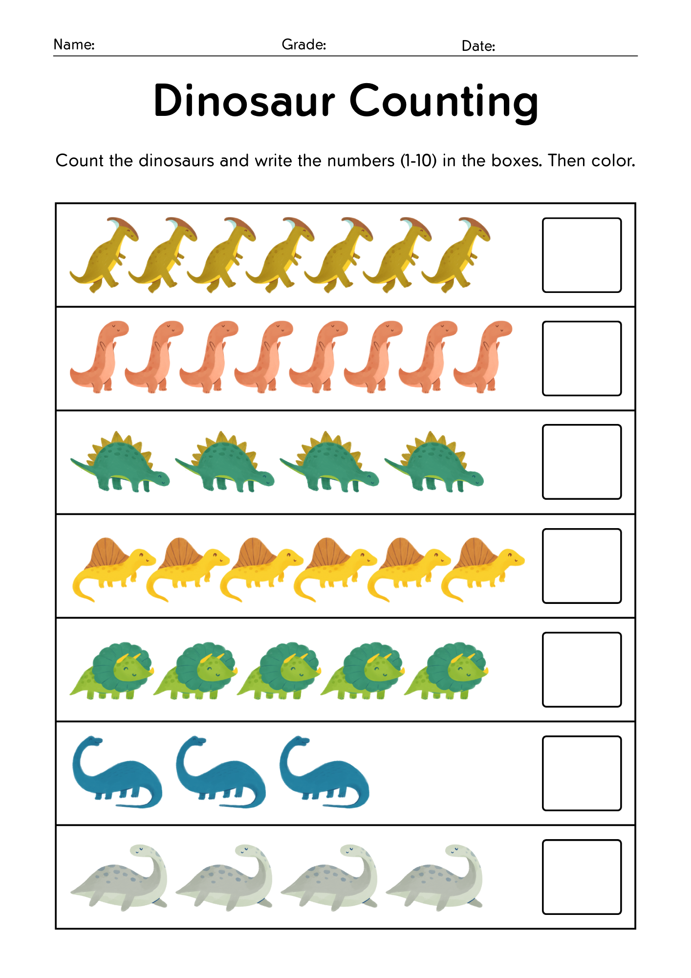 Dinosaur Counting Worksheet