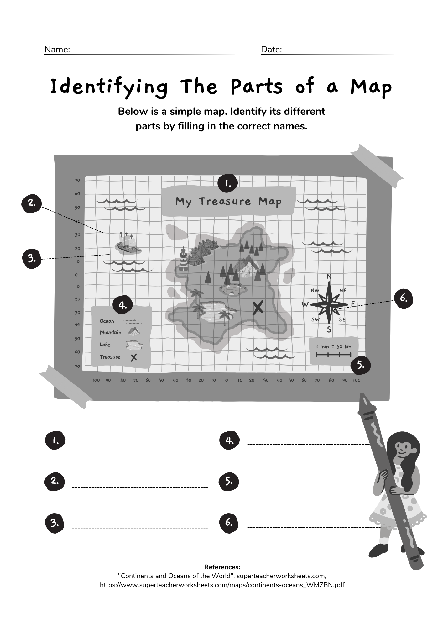 Blue Hand Drawn World map Worksheet