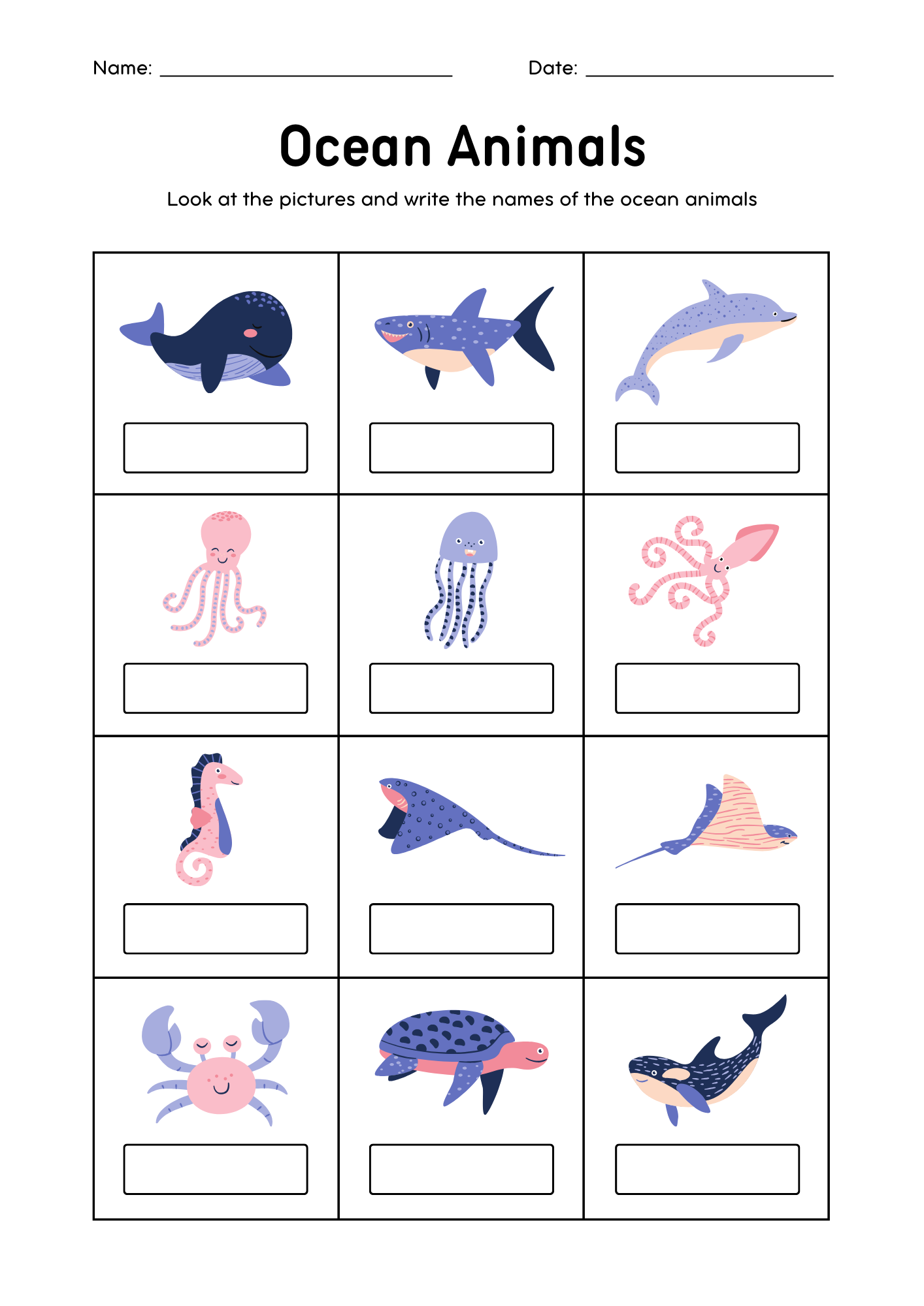 Ocean Animals Vocabulary Activity Worksheet