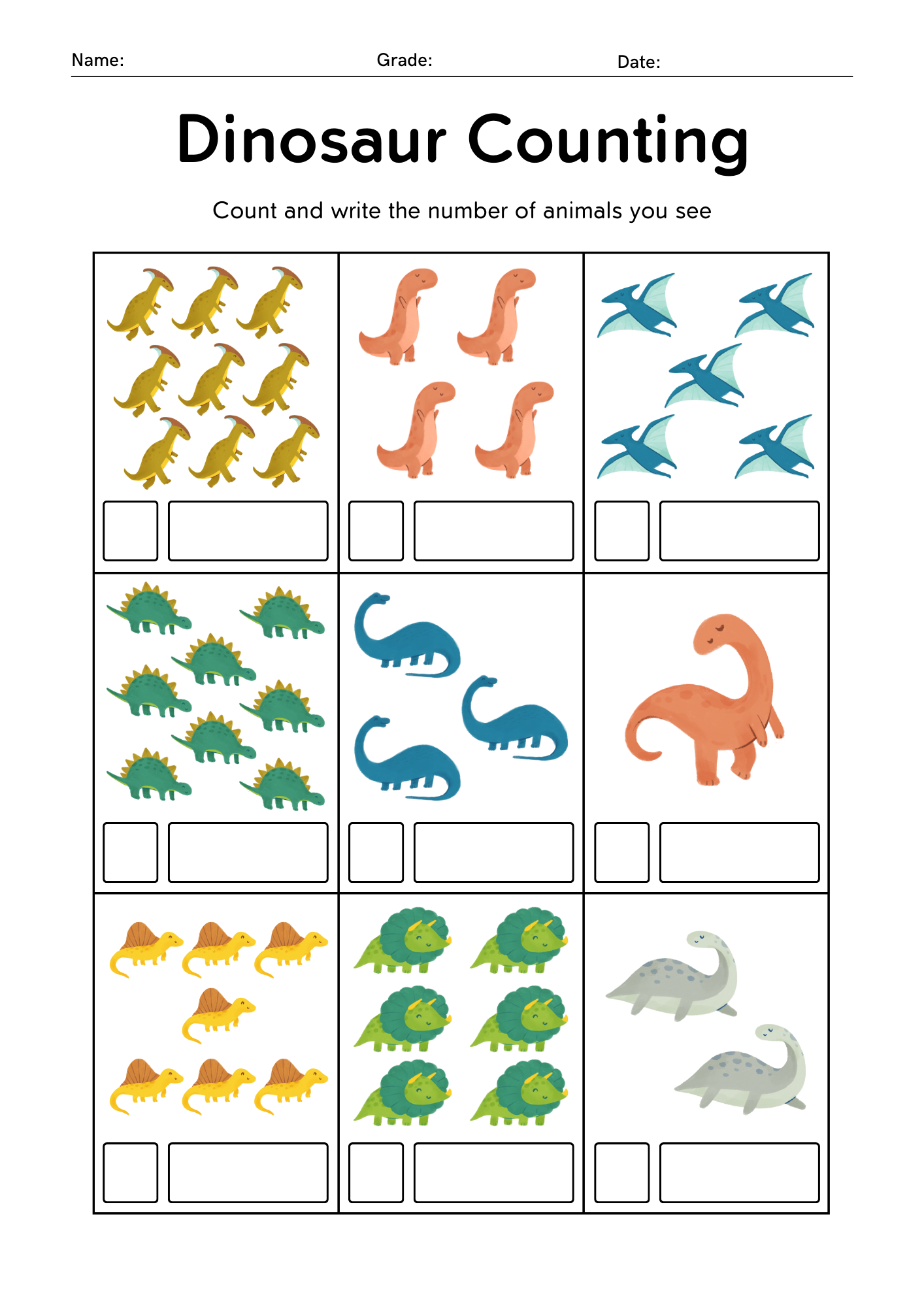 Dinosaur Counting Worksheet