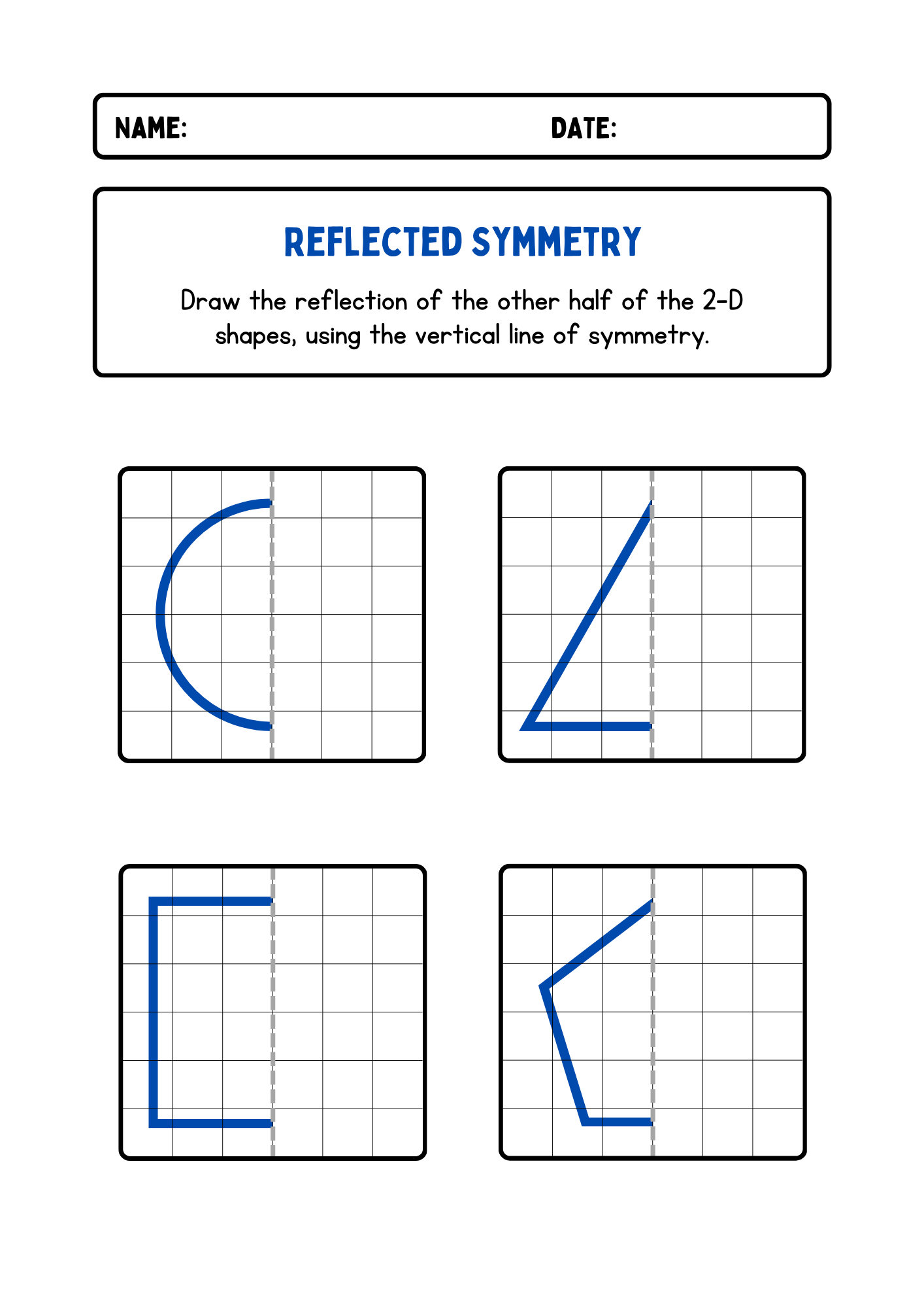 Lines of Symmetry Drawing Activity Worksheets