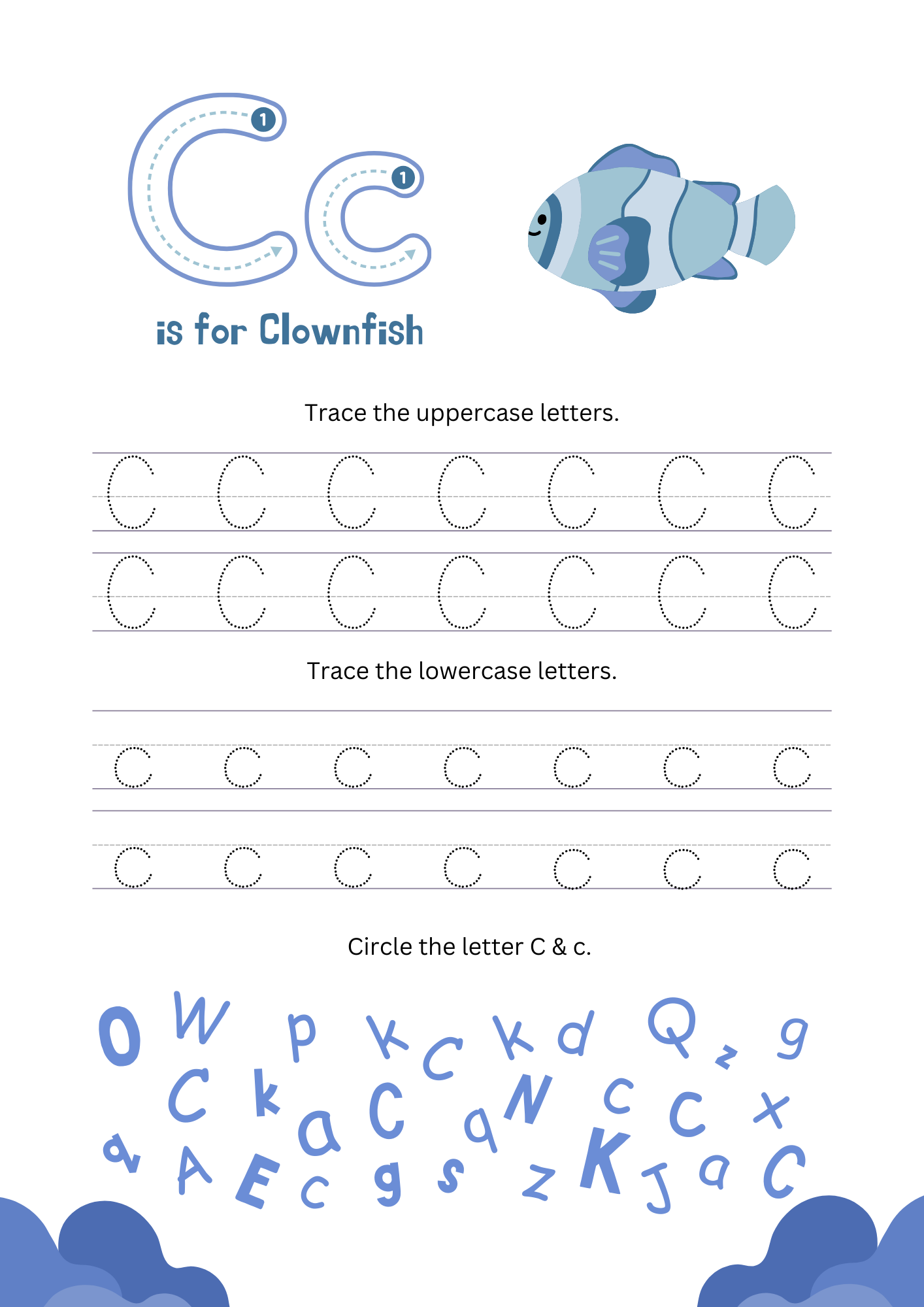 Ocean Animal Handwriting Alphabet Worksheet