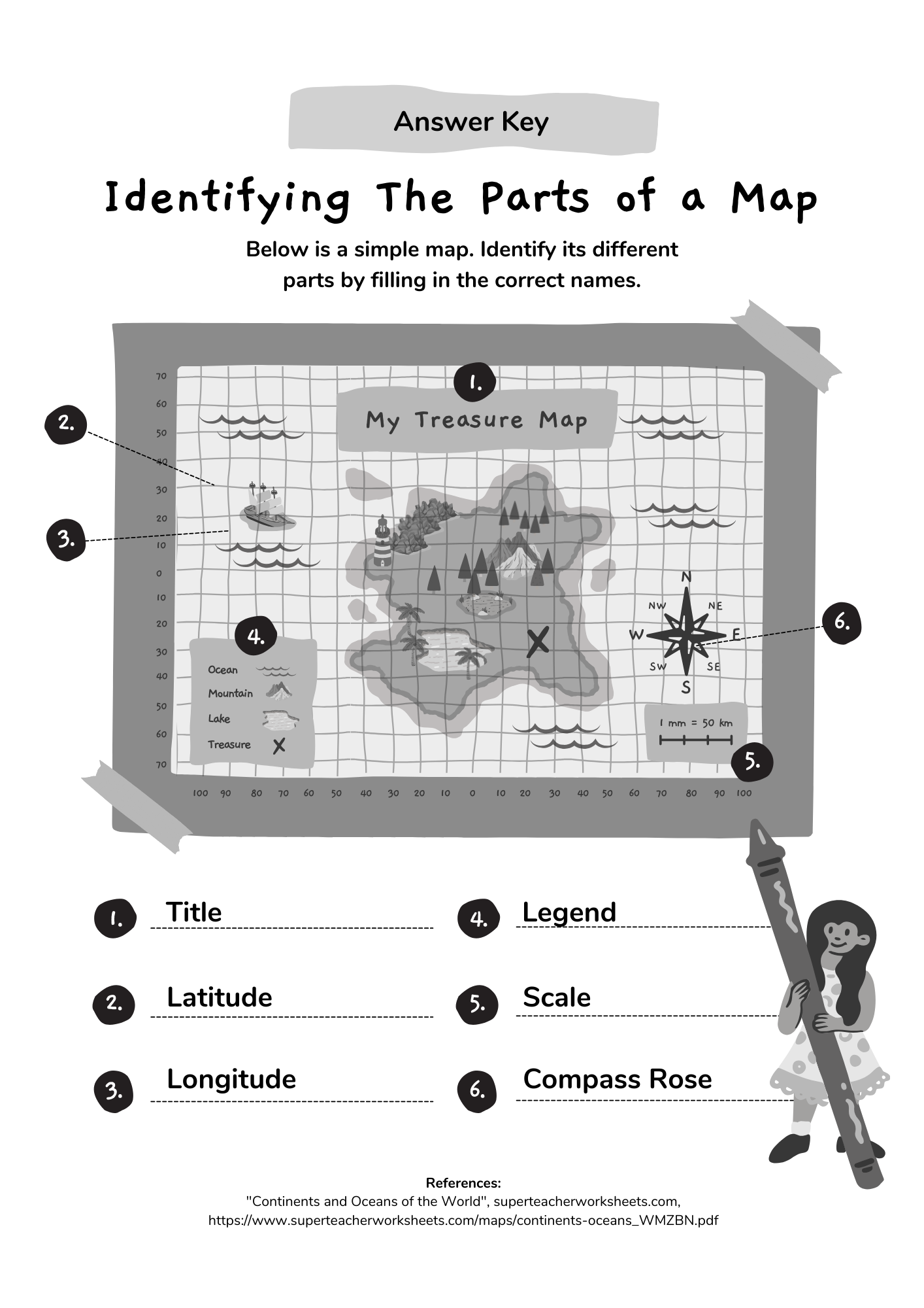 Blue Hand Drawn World map Worksheet