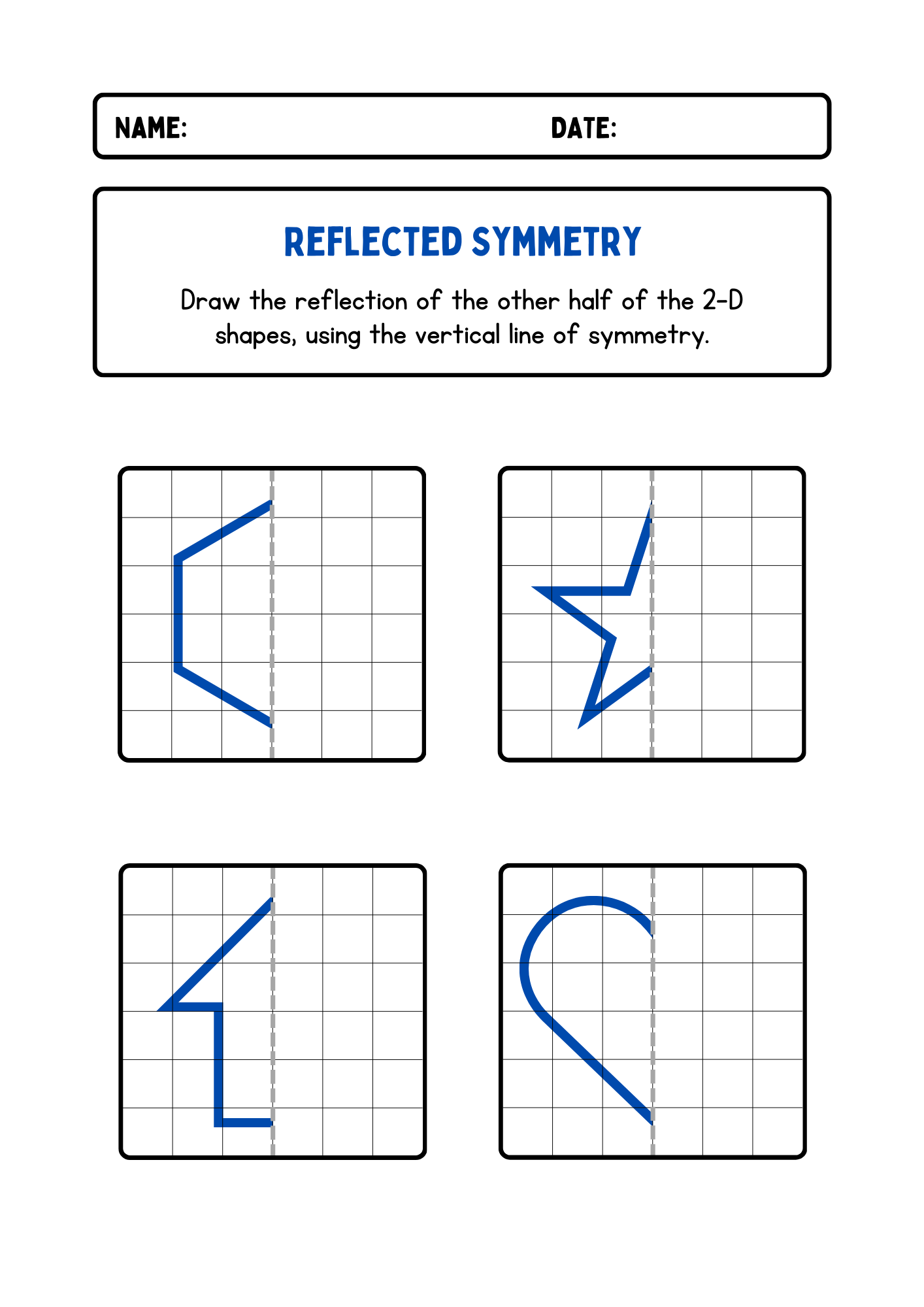Lines of Symmetry Drawing Activity Worksheets