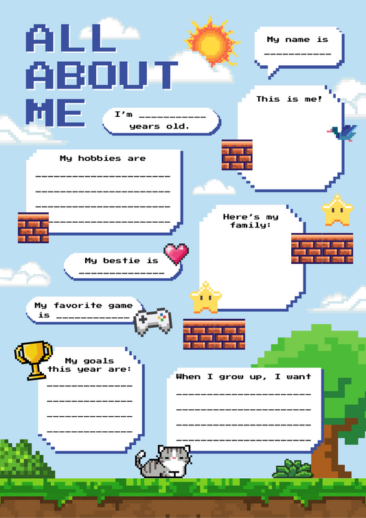 All About Me Worksheet in Pixel Style