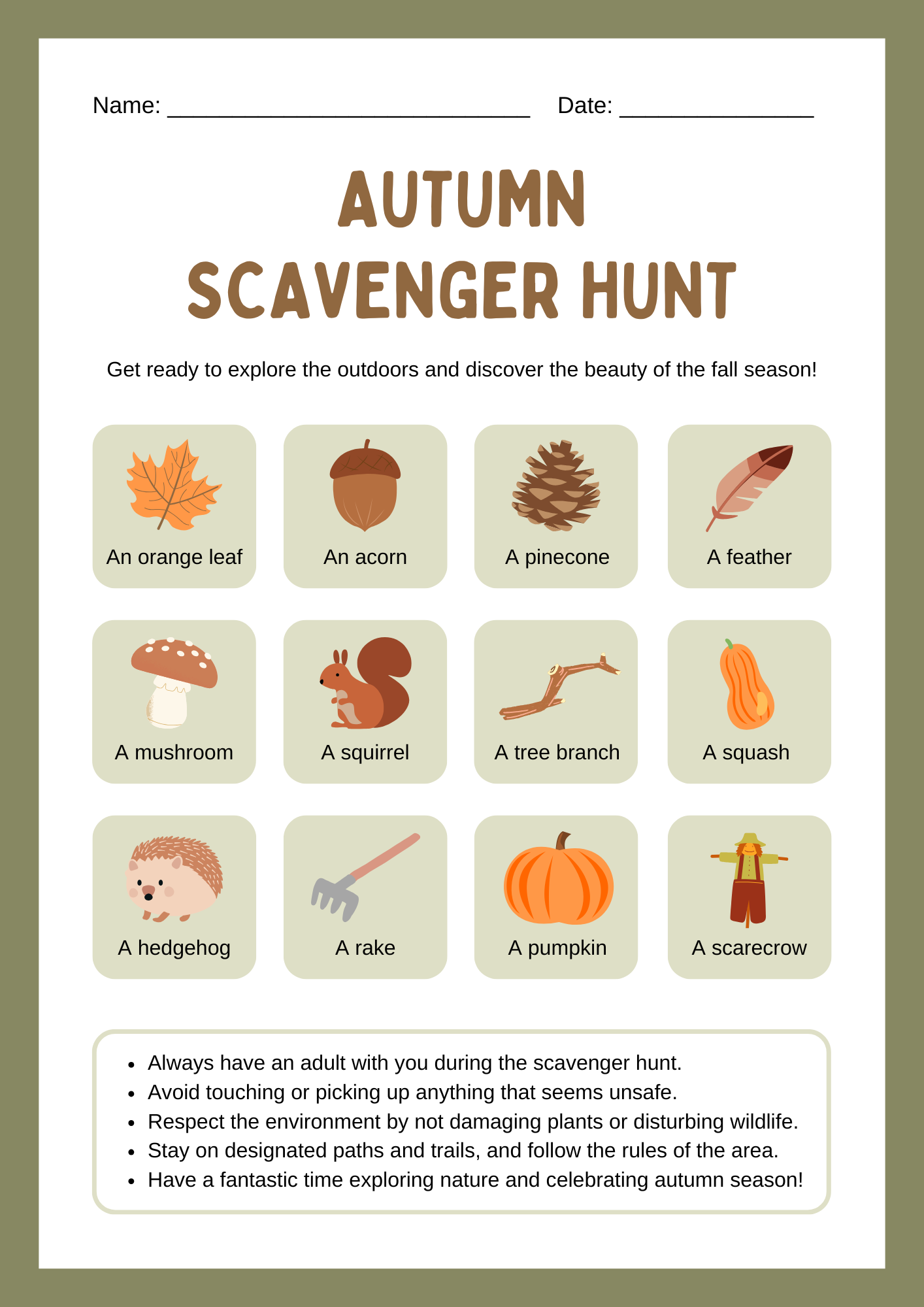 Autumn Scavenger Hunt Worksheet