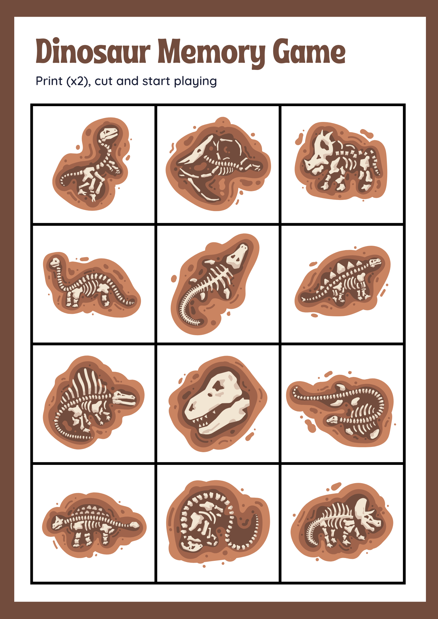 Dinosaur Memory Game Worksheet