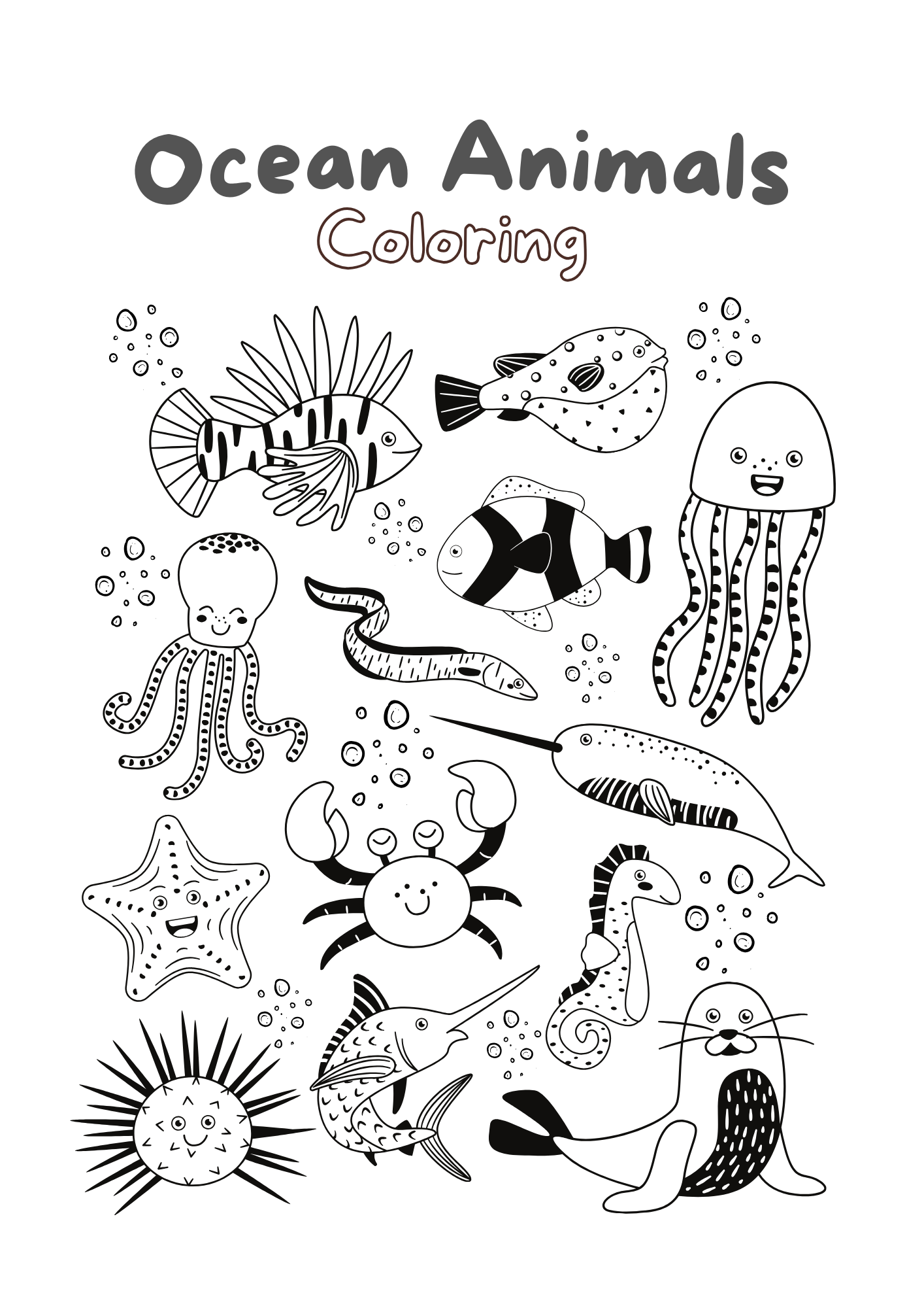 Ocean Animals Coloring Worksheet