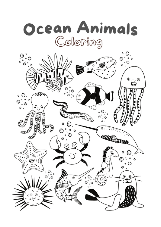 Ocean Animals Coloring Worksheet