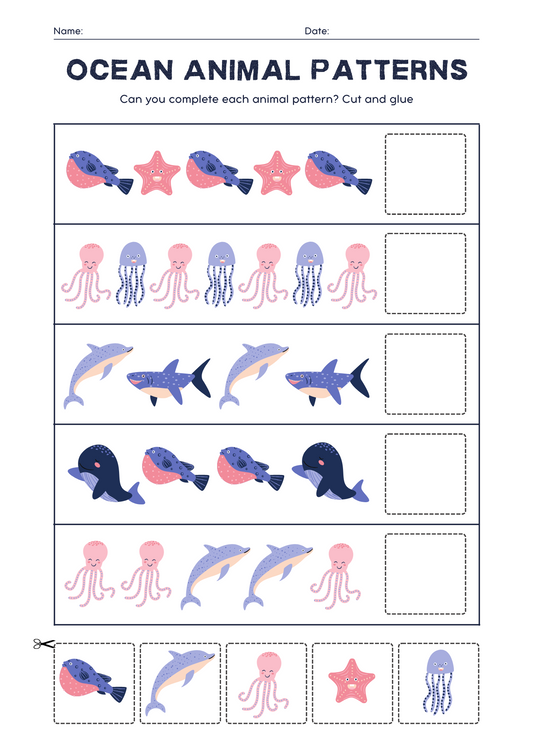 Ocean Animals Patterns Worksheet