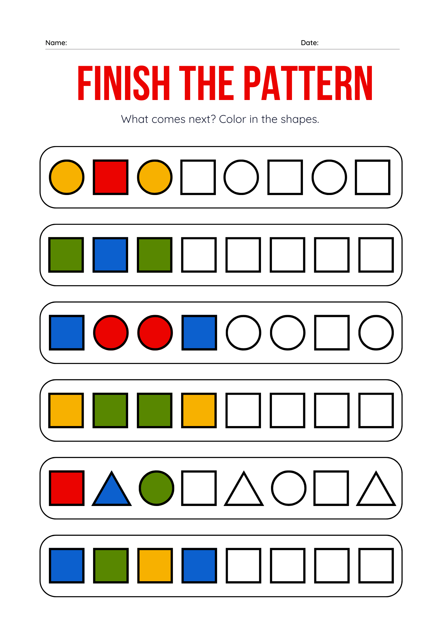 Patterns Worksheet